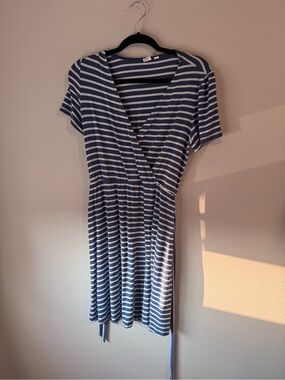 Gap Striped Navy and Light Blue Wrap-Front Women's Dress